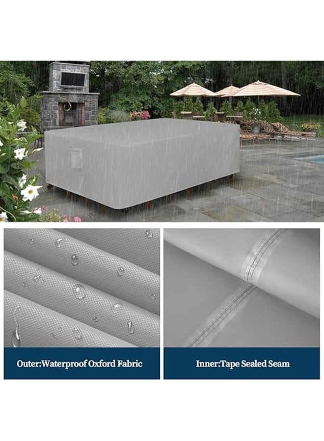 أغطية أثاث الفناء مقاومة للماء 100%، غطاء طاولة خارجي من قماش اوكسفورد شديد التحمل مع مقابض وفتحات وأبزيم مقاوم للأشعة فوق البنفسجية، لون فضي، مقاس 3.5 م × 2.6 م × 90 سم - Image 3